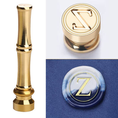 Golden Tone Brass Wax Seal Stamp Head with Bamboo Stick Shaped Handle