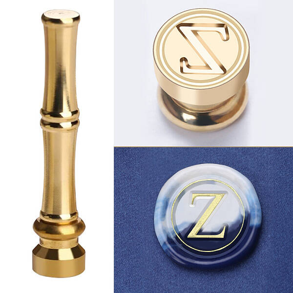 Golden Tone Brass Wax Seal Stamp Head with Bamboo Stick Shaped Handle
