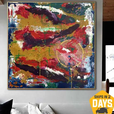 Large Abstract Colorful Paintings On Canvas Expressionist Art Original Painting for Living Room | REPRESENTATION 50"x50&...