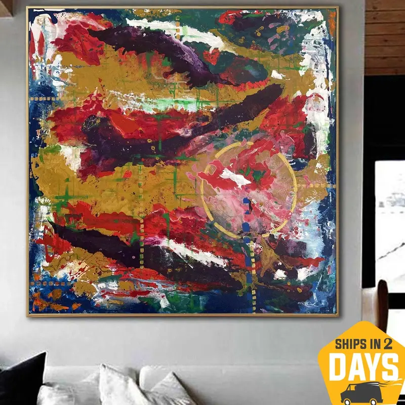 Large Abstract Colorful Paintings On Canvas Expressionist Art Original Painting for Living Room | REPRESENTATION 50"x50&...