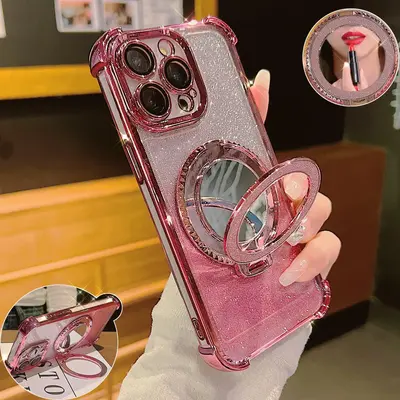 Glitter Magnetic Phone Case with Ring Holder, 1 Count Anti-fall Fully Edged Mobile Phone Case, Shockproof Phone Cases for iPh...