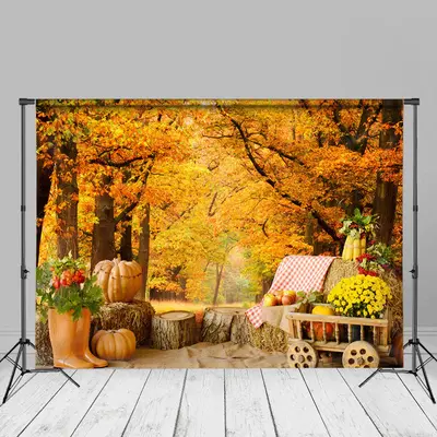 Maple Forest Berry Wood Pier Floral Autumn Backdrop - Aperturee