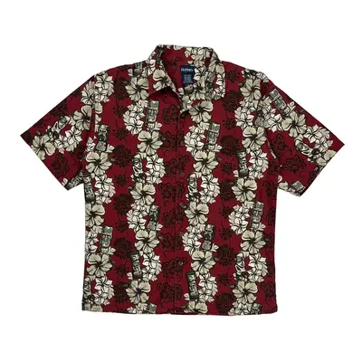 Puritan Hawaiian Shirt - Medium Burgundy Cotton