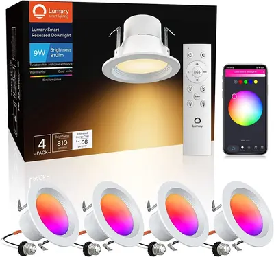 Lumary Smart Wi-Fi Recessed Lighting Fixtures Retrofit Downlights 4 inch 4PCS (With Remote Controller)