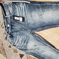 Light Blue Xecondo Yves Men's Jeans With  Embroidering on Back Pockets