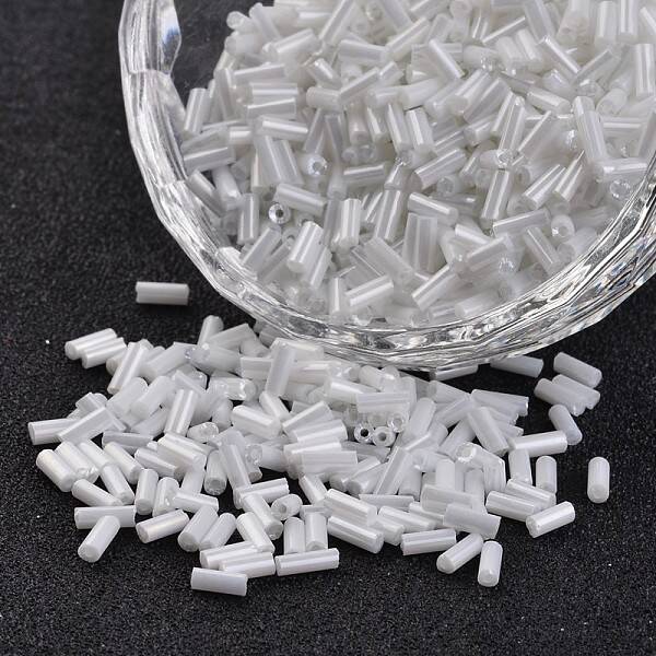 Transparent Colours Pearl Luster Plated Round Hole Glass Bugle Beads