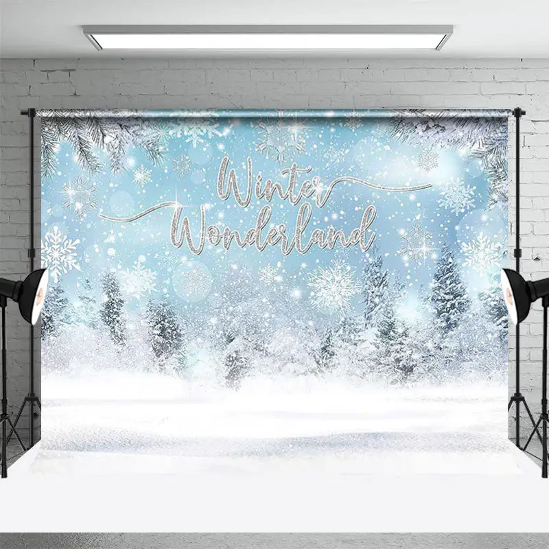 Winter Wonderland Pine Trees Snowflake Backdrop - Aperturee