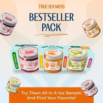 True Sea Moss Top 3 Best-Selling Gels – 1 oz Jars: Strawberry, Mango & Soursop – Rich in Essential Minerals & Vitamins �...