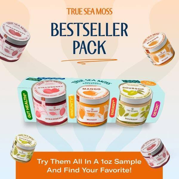 True Sea Moss Top 3 Best-Selling Gels – 1 oz Jars: Strawberry, Mango & Soursop – Rich in Essential Minerals & Vitamins �...