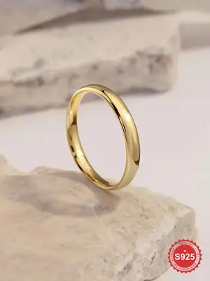 S925 Sterling Silver Ring, Minimalist Plain Color Wedding Rings for Women, Fashion Jewelry for Party, Daily Clothing Decor, T...