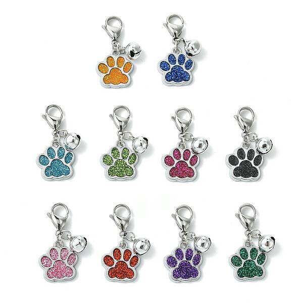 10Pcs 10 Colors Glitter Dog Paw Print Alloy Enamel Pendant Decoration