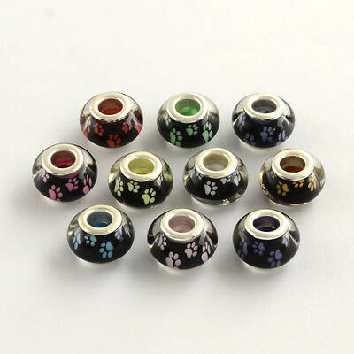 Large Hole Dog Paw Prints Pattern Resin European Beads