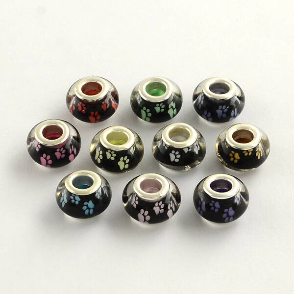 Large Hole Dog Paw Prints Pattern Resin European Beads