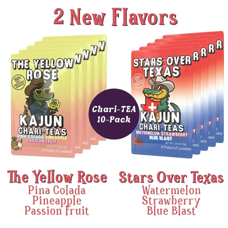 Kajun Loaded Tea – Monthly Chari -TEA Flavor Drop: Limited Edition 2 Flavor- 10 Pack - Net Proceeds to a New Charity Monthl...