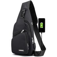 Mens Sling Bag, Leather Sling Bag with USB Port Casual Daypack Chest Crossbody Bag