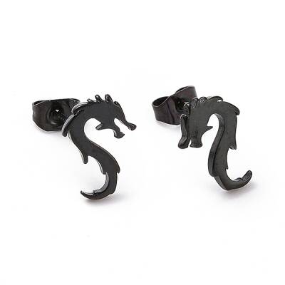 304 Stainless Steel Tiny Dragon Stud Earrings for Men Women