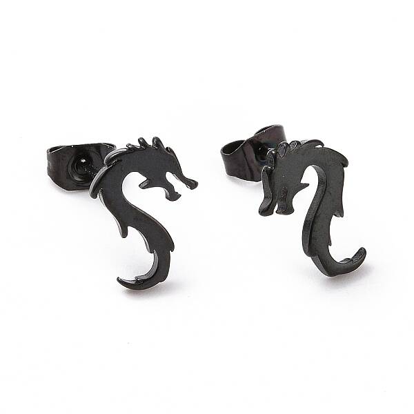 304 Stainless Steel Tiny Dragon Stud Earrings for Men Women
