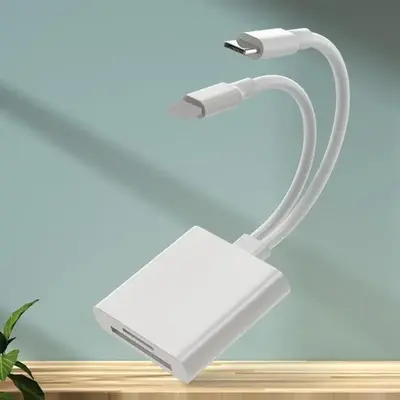 2 In 1 SD/TF Card Reader, Multifunctional Card Reader with Built-in Type C Cable, USB Hub & Card Reader for Phone Tablet Lapt...