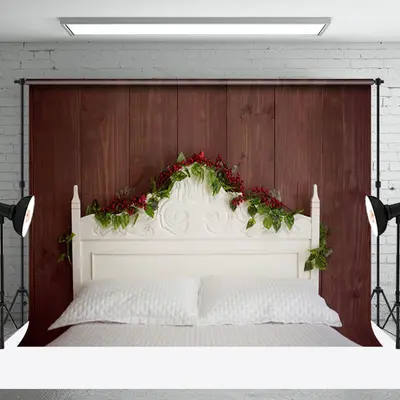 Aperturee Brown Wooden Cherry White Headboard Bed Backdrop - Aperturee