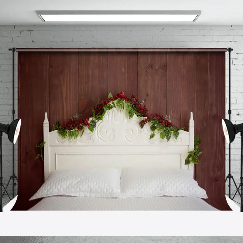 Aperturee Brown Wooden Cherry White Headboard Bed Backdrop - Aperturee