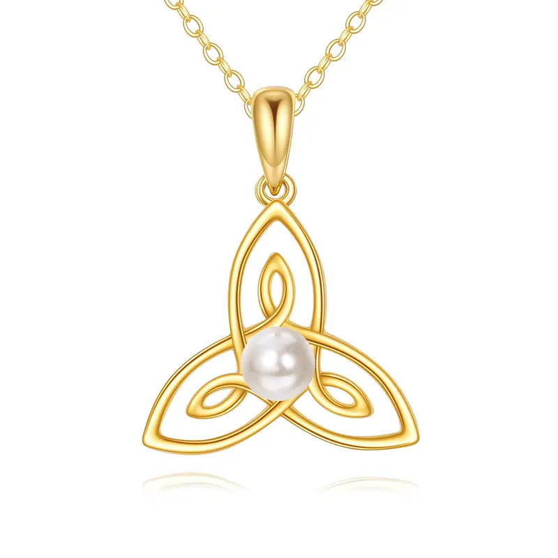 14K Gold Pearl Celtic Knot Pendant Necklace
