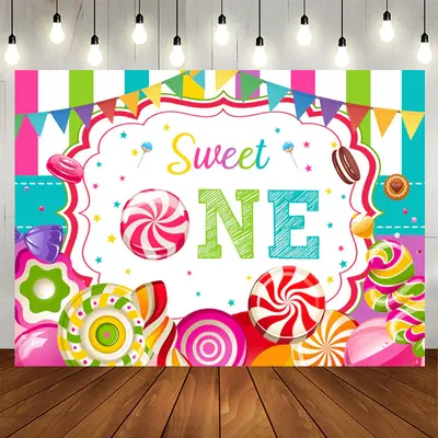Aperturee Sweet One Loliipop Candy LHappy Birthday Backdrop