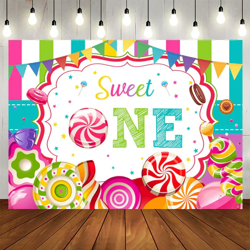 Aperturee Sweet One Loliipop Candy LHappy Birthday Backdrop