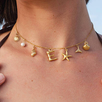 Bohemian Summer Beach Style 18K Gold Plated Shell Shape Initial Pendant Necklaces