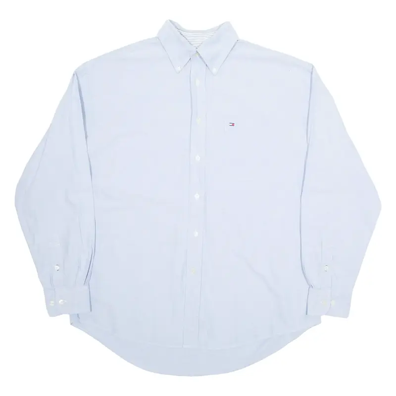 TOMMY HILFIGER Denim Look Mens Plain Shirt Blue Long Sleeve L