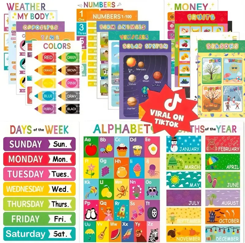 16 Boho Educational Posters for Toddlers Classroom and Teacher Decor for Kids, Perfect for Ages 1-5, Ideal for Elementary and...