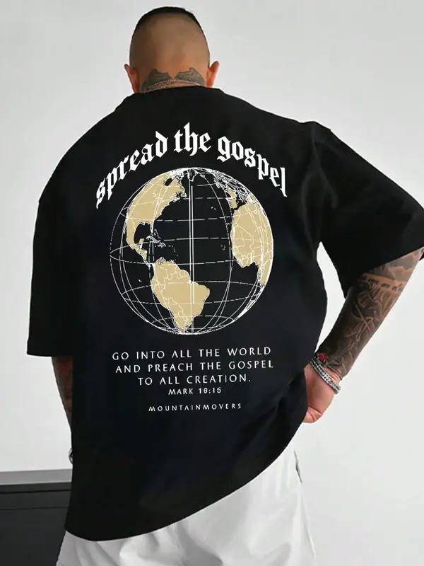 Men's Regular Fit Letter & Earth Print Round Neck Tee, Casual Short Sleeve Crew Neck T-shirt for Summer, Fashion Men's Top fo...