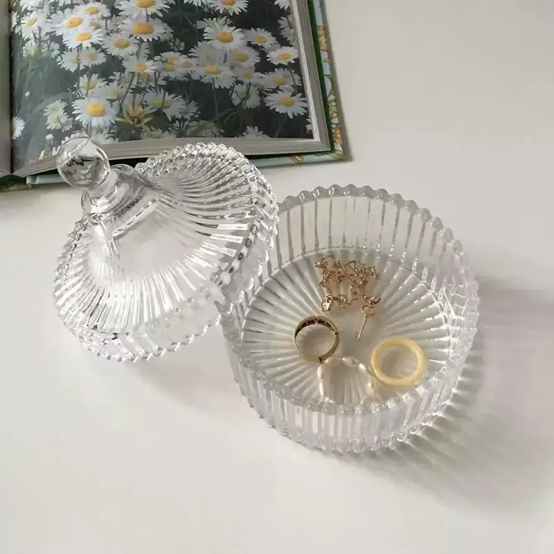 Glass Storage Jar with Lid, 1 Count Clear Glass Sundries Jewelry Storage Jar, Desktop Decoration Storage Box for Living Room ...