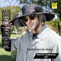 【Ready Stock】LT Solar Fan Cap UV Resistant Outdoor Wide Brimmed Fisherman's Cap with 2 180° Adjustable Fans UPF50+ USB &...