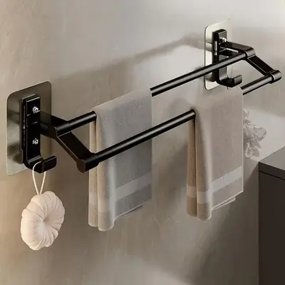 Wall Mounted Bathroom Towel Shower Rack, 1 Count Punch Free Towel Holder, Multi-application Bathroom Storage Rack, Home Organ...