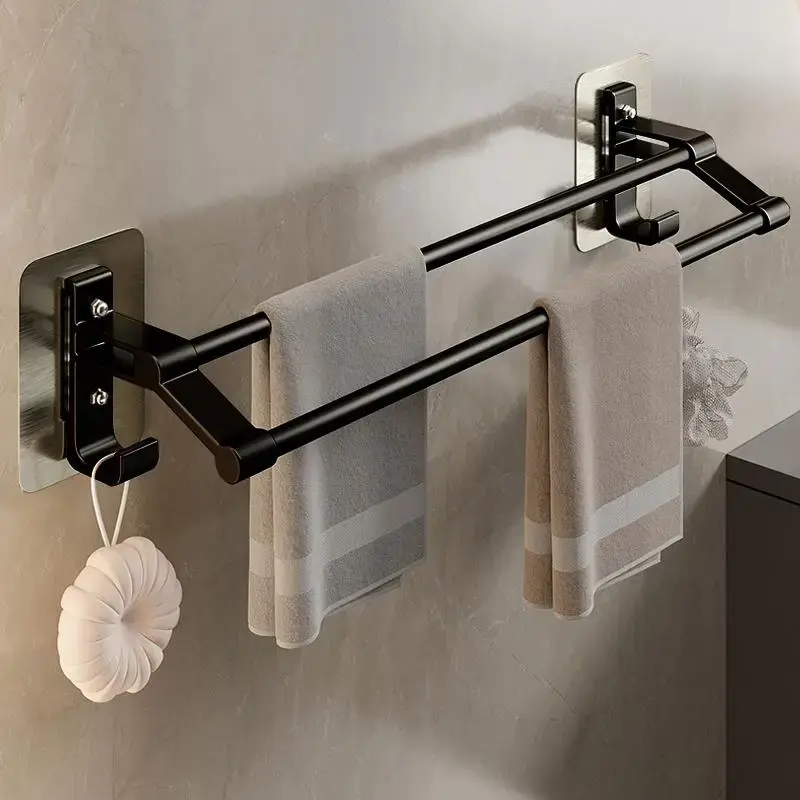 Wall Mounted Bathroom Towel Shower Rack, 1 Count Punch Free Towel Holder, Multi-application Bathroom Storage Rack, Home Organ...