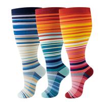 Striped/Cartoon/Solid Color Compression Stockings, 3 Pairs Knee Length Compression Socks for Women & Men, Sports Running & Hi...