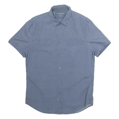 CALVIN KLEIN JEANS Mens Plain Shirt Blue Short Sleeve M