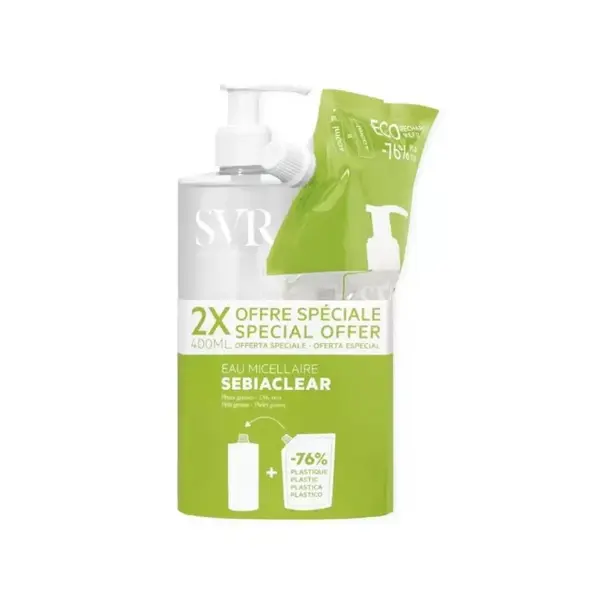 SVR Sebiaclear - Purifying and Cleansing Micellar Water 400ml + Eco Refill 400ml