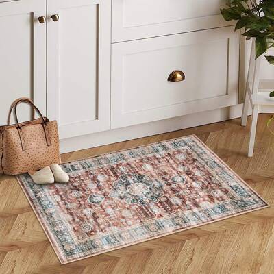 Garvee Area Rug 2x3 Washable Rug Vintage Medallion Doormat Boho Floral Accent Rug Indoor Entrance Kitchen Mat Soft Low Pile F...
