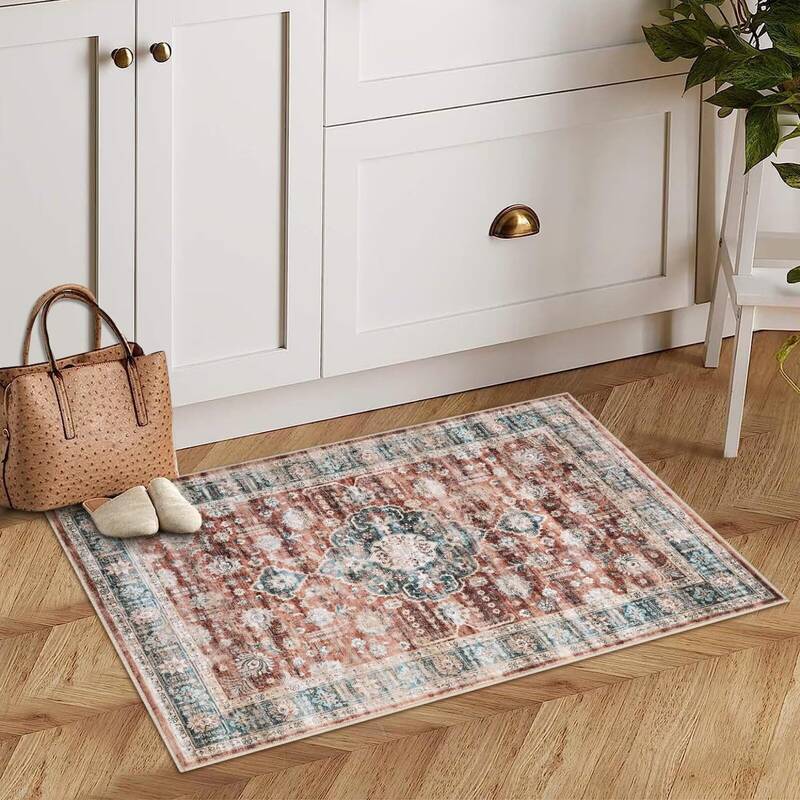 Garvee Area Rug 2x3 Washable Rug Vintage Medallion Doormat Boho Floral Accent Rug Indoor Entrance Kitchen Mat Soft Low Pile F...