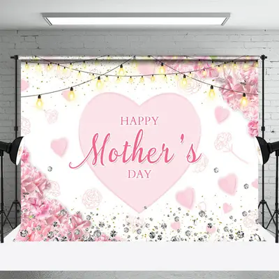 Pink Floral Heart Diamond Light Mothers Day Backdrop - Aperturee
