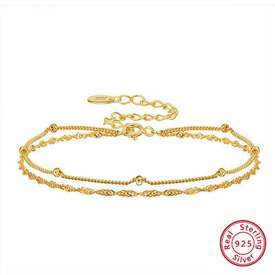 925 Sterling Silver Rope & Satellite Chains Double-Layer Multi-strand Bracelet