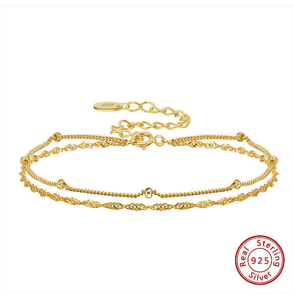 925 Sterling Silver Rope & Satellite Chains Double-Layer Multi-strand Bracelet