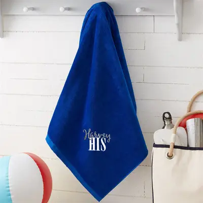Blue Playful His Hers Custom Embroidered Beach Towel - Aperturee