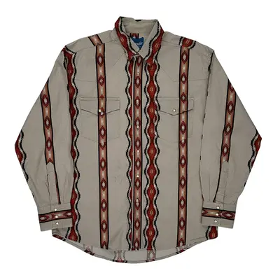 Western Wrangler Patterned Shirt - XL Beige Cotton