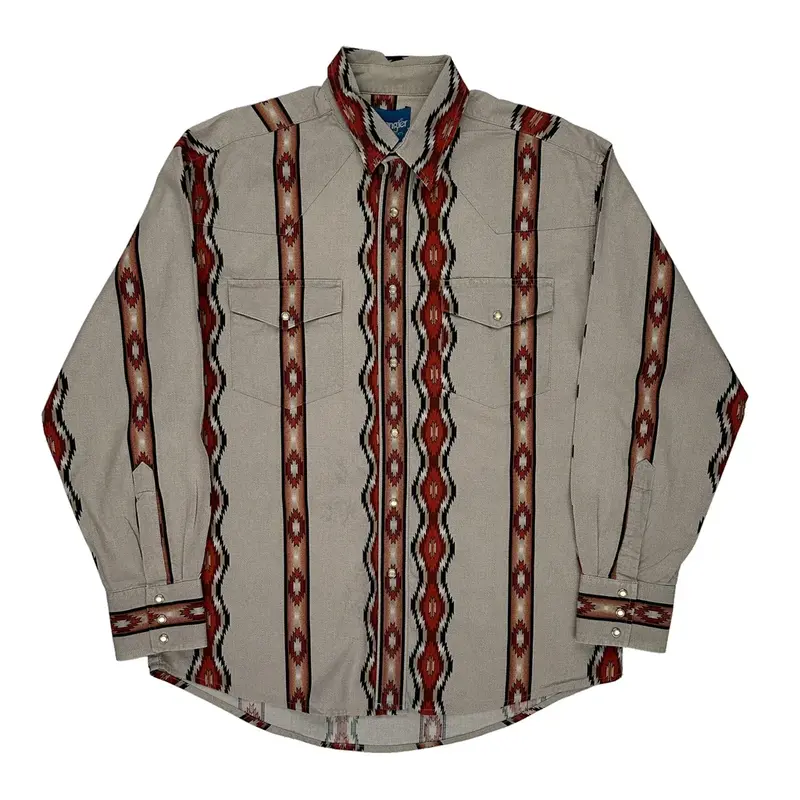 Western Wrangler Patterned Shirt - XL Beige Cotton