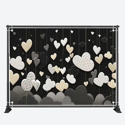 Black Spot Cloud And Heart Valentines Day Backdrop - Aperturee