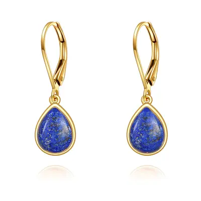 14K Gold Lapis Lazuli Drop Shape Drop Earrings