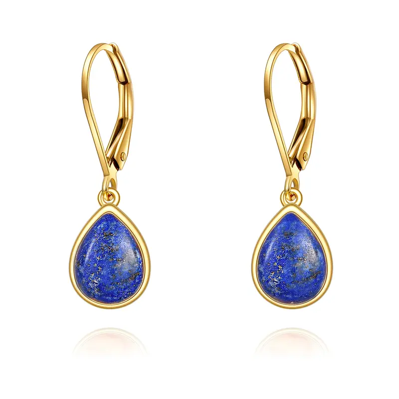 14K Gold Lapis Lazuli Drop Shape Drop Earrings