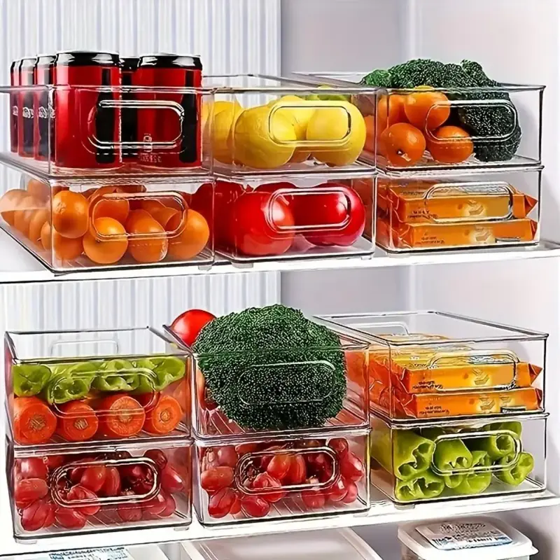 Clear Food Storage Boxes, 6 Counts/set Stackable Fruit & Vegetable Plastic Storage Box, Kitchen Accessories Food Storage Cont...